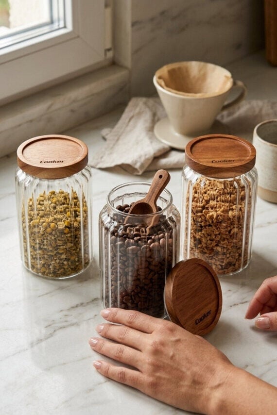 COOKER 17 CM BAMBU KAPAK BOROSİLİKAT KAVANOZ