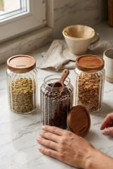 COOKER 17 CM BAMBU KAPAK BOROSİLİKAT KAVANOZ