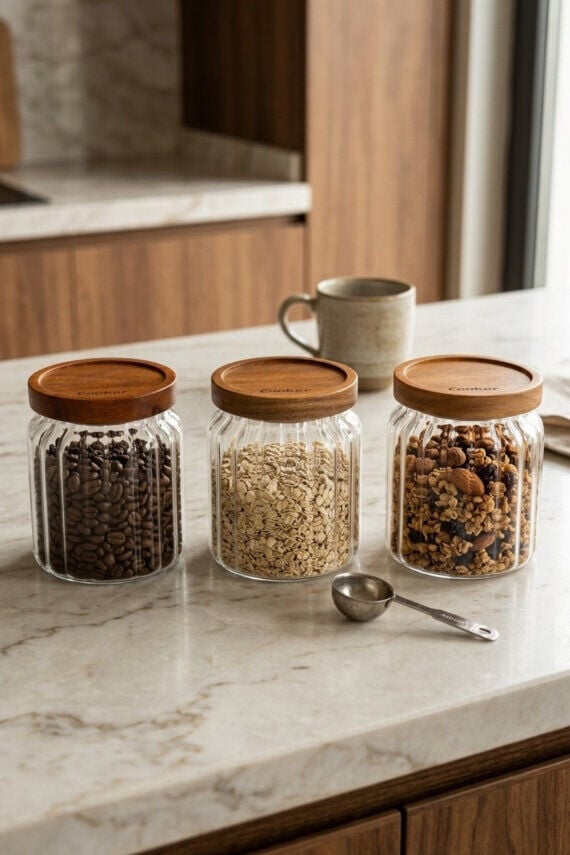 COOKER 12 CM BAMBU KAPAK BOROSİLİKAT KAVANOZ
