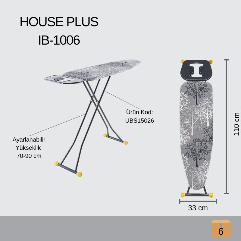 ÜTÜ MASASI HOUSEPLUS 1006 FİŞSİZ ANTRASİT